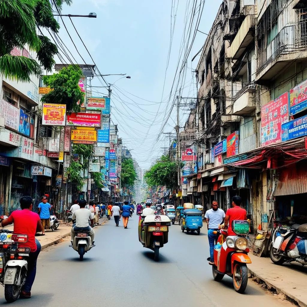 Busy street scene in Phnom Penh